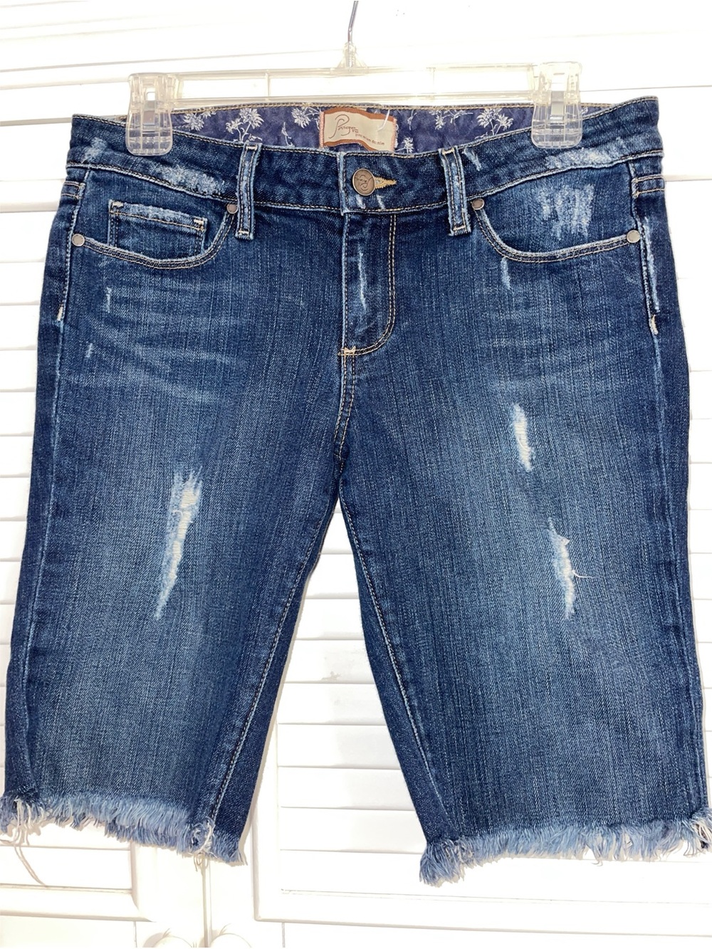 Paige Premium Denim Distressed Bermuda Shorts Raw Hem Size 28